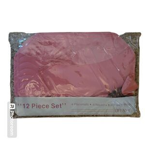 NIP Vintage Tiffany Pink 12 Piece Set Placemats, Napkins, Wooden Napkin Rings